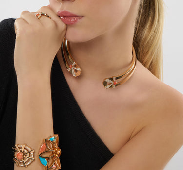 Coral and Turquoise Diamond Gold Earrings - Whispering Lotus