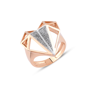 Geometric Heart Gold Ring with Diamond Stone - Lover Collection