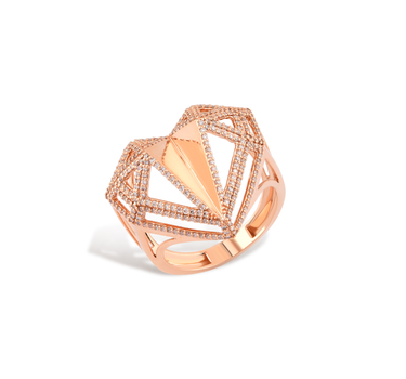 Geometric Large Heart Gold Ring with Diamond Stone - Lover Collection
