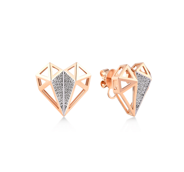 Geometric Heart Gold Earrings with Diamond Stones - Lover Collection