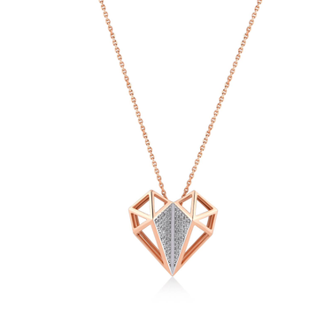 Geometric Heart Gold Necklace with Diamond Stone - Lover Collection