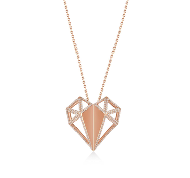 Geometric Large Heart Gold Necklace with Diamond Stones - Lover Collection