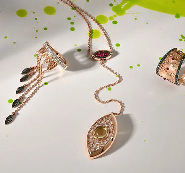 Pırlanta Taşlı Sallantılı Altın Kaf - Leaf