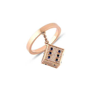 Gold Dice Ring with Diamonds and Blue Sapphires - Lucky Lapis Collection