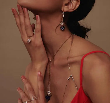 Gold Dice Ring with Diamonds and Blue Sapphires - Lucky Lapis Collection