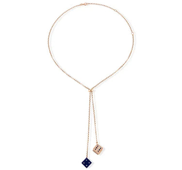 Gold Dice Necklace with Diamond, Blue Sapphire and Lapis Lazuli Stones - Lucky Lapis Collection