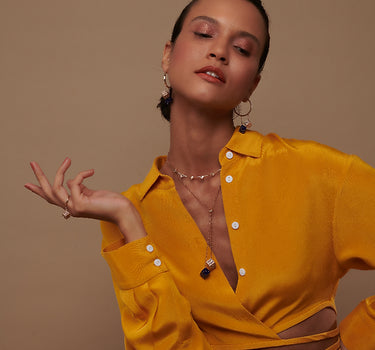 Gold Dice Necklace with Diamond, Blue Sapphire and Lapis Lazuli Stones - Lucky Lapis Collection