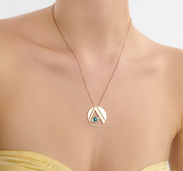 Letter A, Diamond Stone and Large Evil Eye Beaded Gold Necklace - Me Collection