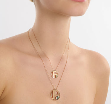Letter P, Diamond Stone and Large Evil Eye Beaded Gold Necklace - Me Collection