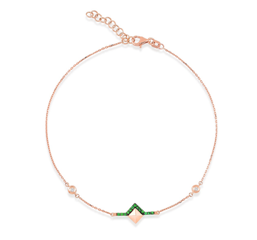 Gold Anklet with Diamond and Savourite Stone - Mountain