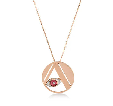 Letter A, Diamond Stone and Large Evil Eye Beaded Gold Necklace - Me Collection