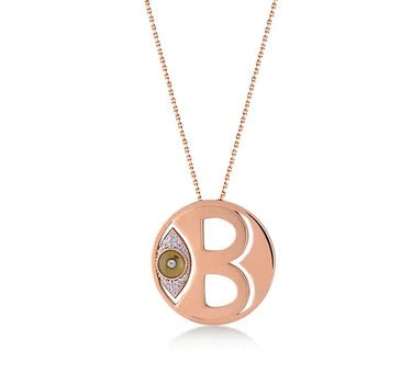 Letter B, Diamond Stone and Large Evil Eye Beaded Gold Necklace - Me Collection
