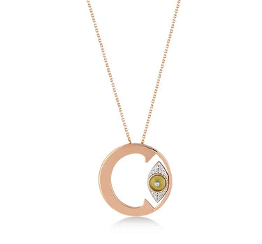 Letter C, Diamond Stone and Large Evil Eye Beaded Gold Necklace - Me Collection