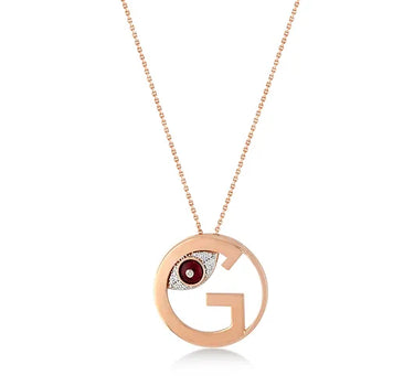 Letter G, Diamond Stone and Large Evil Eye Beaded Gold Necklace - Me Collection