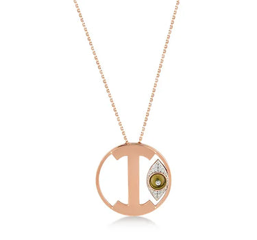 Letter I, Diamond Stone and Large Evil Eye Beaded Gold Necklace - Me Collection