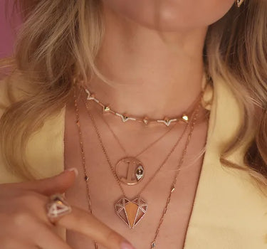 Letter I, Diamond Stone and Large Evil Eye Beaded Gold Necklace - Me Collection