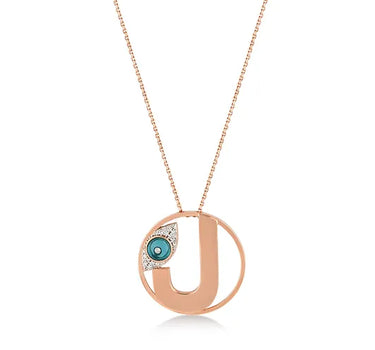 Letter J, Diamond Stone Large Evil Eye Beaded Gold Necklace - Me Collection