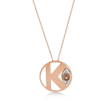 Letter K, Diamond Stone and Large Evil Eye Beaded Gold Necklace - Me Collection