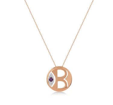 Mini B Letter Gold Necklace with Diamonds and Colored Stones - Me Mini Letter Collection