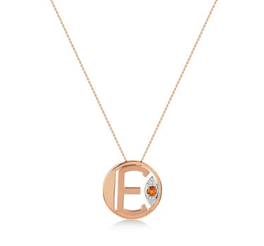 Mini E Letter Gold Necklace with Diamonds and Colored Stones - Me Mini Letter Collection