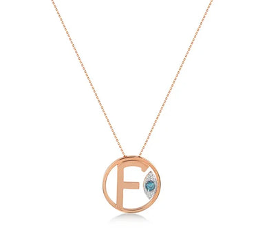 Mini F Letter Gold Necklace with Diamonds and Colorful Stones - Me Mini Letter Collection