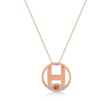 Mini H Letter Gold Necklace with Diamonds and Colorful Stones - Me Mini Letter Collection