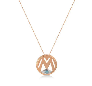 Mini M Letter Gold Necklace with Diamonds and Colored Stones - Me Mini Letter Collection