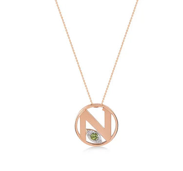 Mini N Letter Gold Necklace with Diamonds and Colored Stones - Me Mini Letter Collection