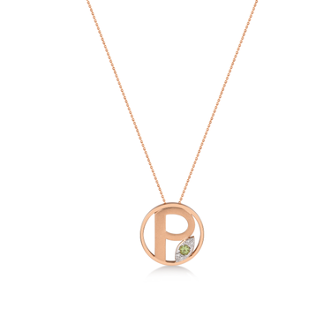 Mini P Letter Gold Necklace with Diamonds and Colored Stones - Me Mini Letter Collection