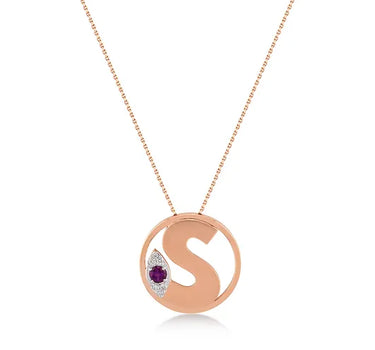 Mini S Letter Gold Necklace with Diamonds and Colorful Stones - Me Mini Letter Collection