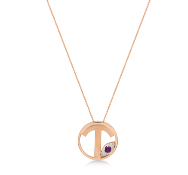 Mini T Letter Gold Necklace with Diamonds and Colorful Stones - Me Mini Letter Collection