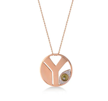 Letter Y, Diamond Stone Large Evil Eye Beaded Gold Necklace - Me Collection