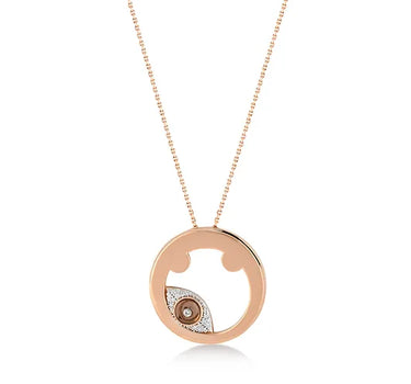 Letter Ö, Diamond Stone and Large Evil Eye Beaded Gold Necklace - Me Collection