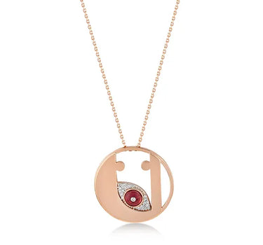 Letter U, Diamond Stone and Large Evil Eye Beaded Gold Necklace - Me Collection