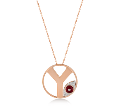 Letter Y, Diamond Stone Large Evil Eye Beaded Gold Necklace - Me Collection