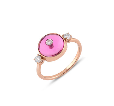 Diamond and Pink Stone Eye Gold Ring - Twinkle Glow