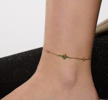 Gold Anklet with Diamond and Savourite Stone - Mountain