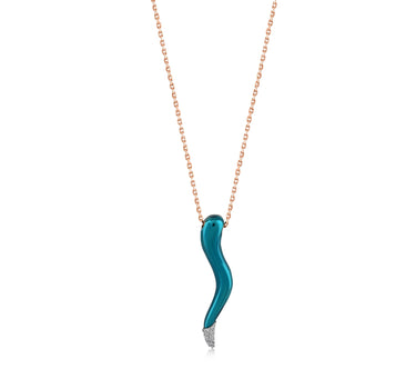 Diamond Stone, Blue Enamel Color Gold Necklace - Ocean Breeze