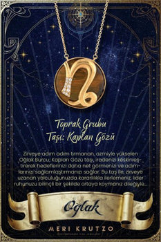 Oğlak Burcu Kaplan Gözü ve Pırlanta Taşlı Altın Burç Kolye