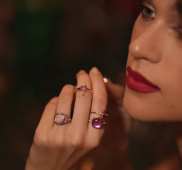 Diamond and Pink Stone Gold Ring - Twinkle Glow