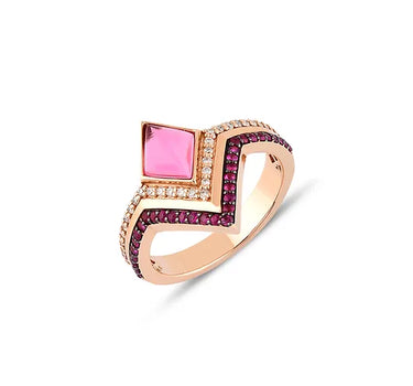 Gold Ring with Diamond and Pink Sapphire Stone - Pink Poise