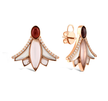 Garnet and Diamond Mother-of-Pearl Gold Earrings - Rising Lotus