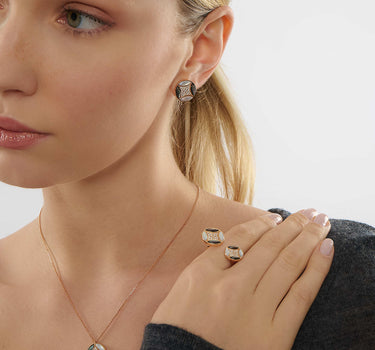 Diamond and Mother-of-Pearl Gold Earrings - Lotus Radiance