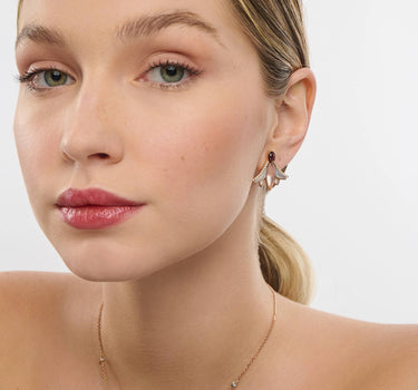 Garnet and Diamond Mother-of-Pearl Gold Earrings - Rising Lotus