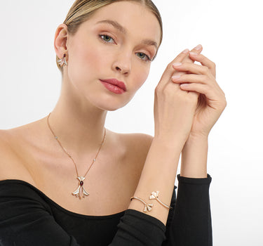 Garnet and Diamond Mother-of-Pearl Gold Necklace - Rising Lotus