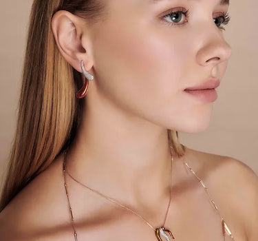 Gold Earrings with Diamond Stone and Orange Enamel - Red Drop