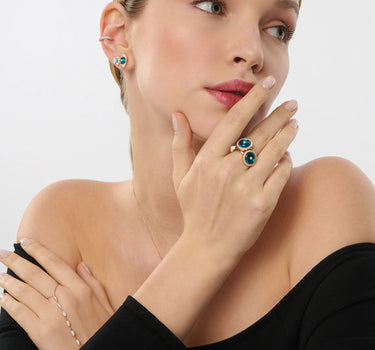 Diamond and Blue Stone Eye Gold Ring - Twinkle Glow