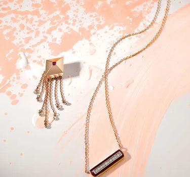 Burgundy Color, Diamond Stone Gold Necklace - Stamp