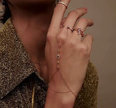 Gold Ring with Diamond and Pink Sapphire Stone - Tetris