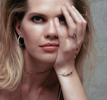 Gold Hoop Earrings with Diamond Stones and Orange Enamel - The Shine